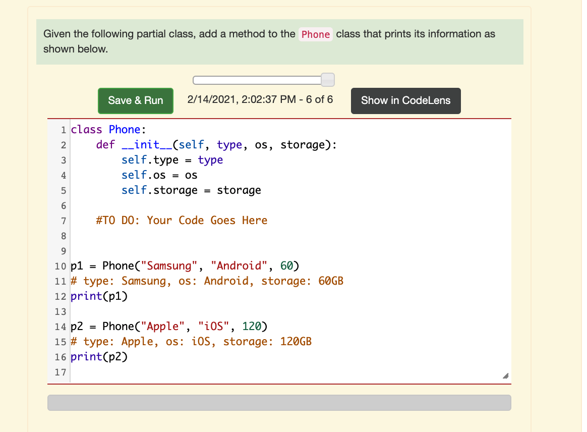 Solved Given the following partial class, add a method to | Chegg.com