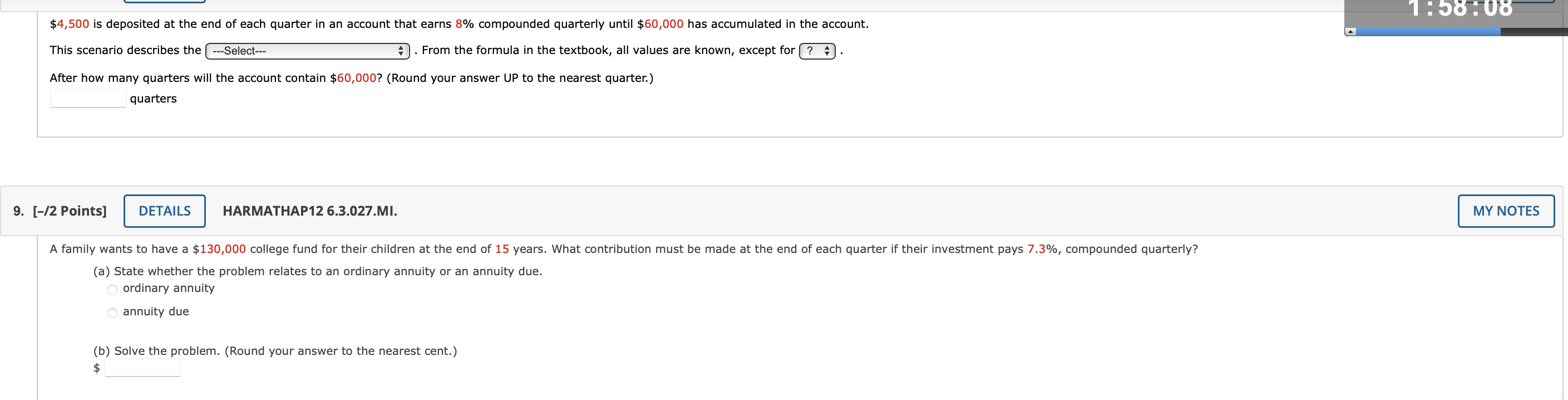 Solved $4,500 is deposited at the end of each quarter in an | Chegg.com