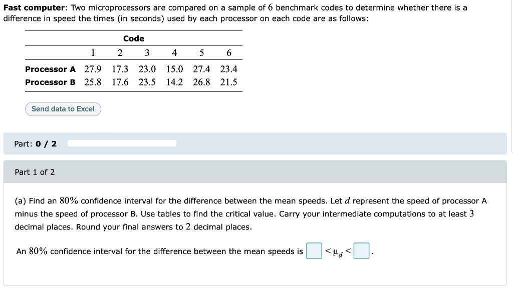 Solved Two microprocessors are compared on a sample of six