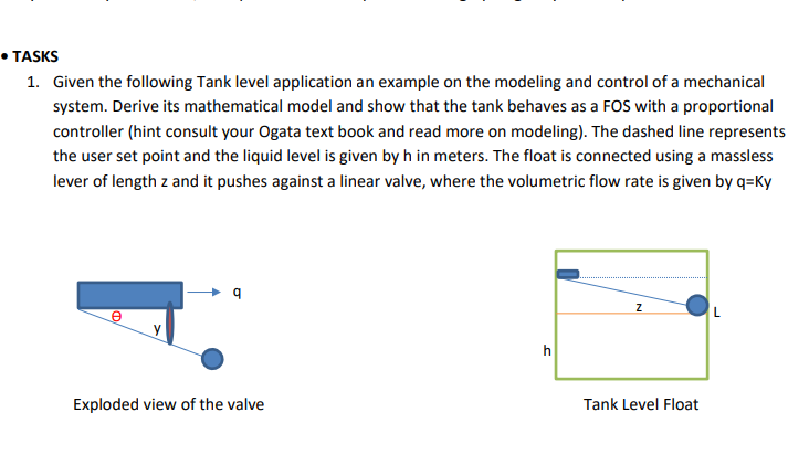 TASKS 1. Given the following Tank level application | Chegg.com