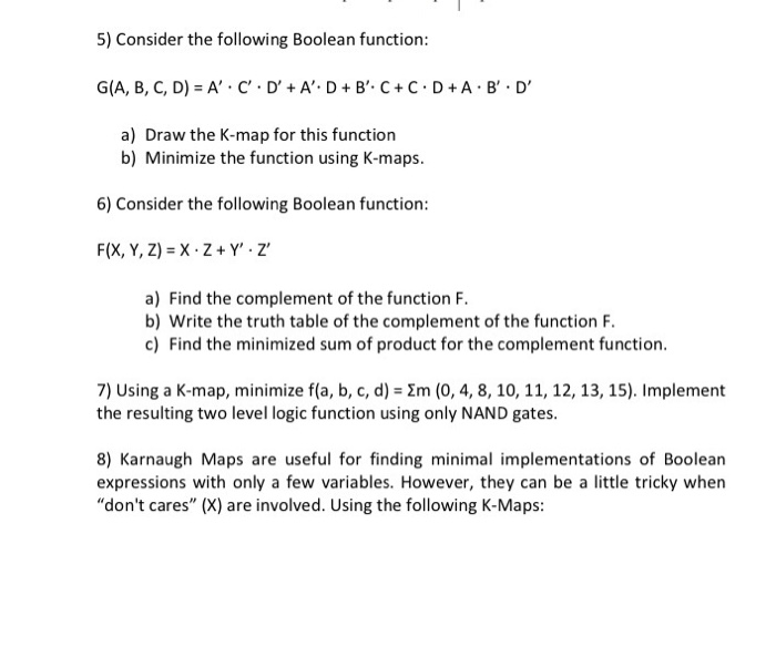 Solved 5) Consider the following Boolean function: G(A, B, | Chegg.com