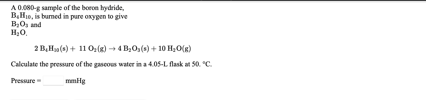 Solved A 0.080-g sample of the boron hydride, B4H10, is | Chegg.com