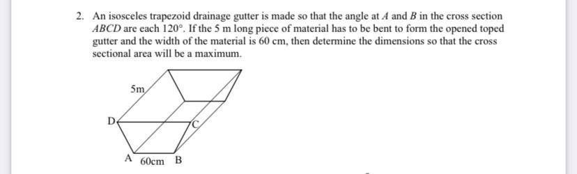 Solved An isosceles trapezoid drainage gutter is made so | Chegg.com