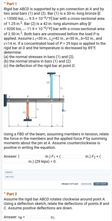 Solved Part 1 Rigid Bar Abcd Is Supported By A Pin