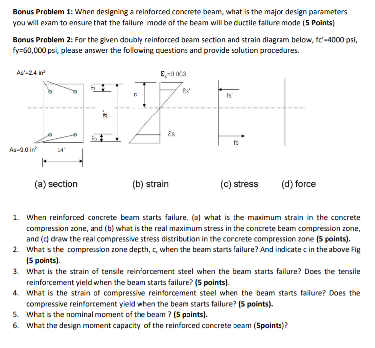 Solved Bonus Problem 1: When designing a reinforced concrete | Chegg.com