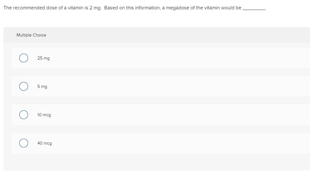 Solved The recommended dose of a vitamin is 2 mg. Based on | Chegg.com