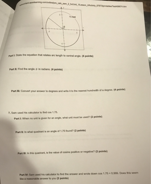 Solved 15 feet Part I: State the equation that relates arc | Chegg.com