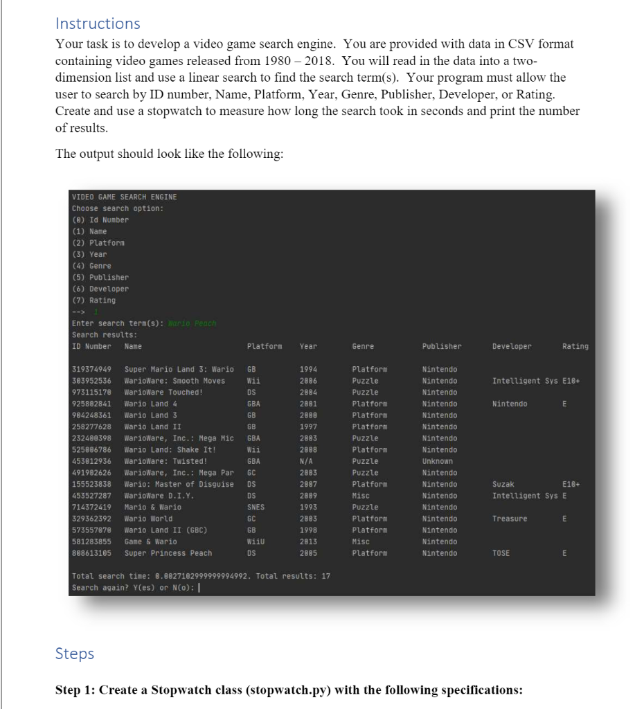 Solved Instructions Your task is to develop a video game