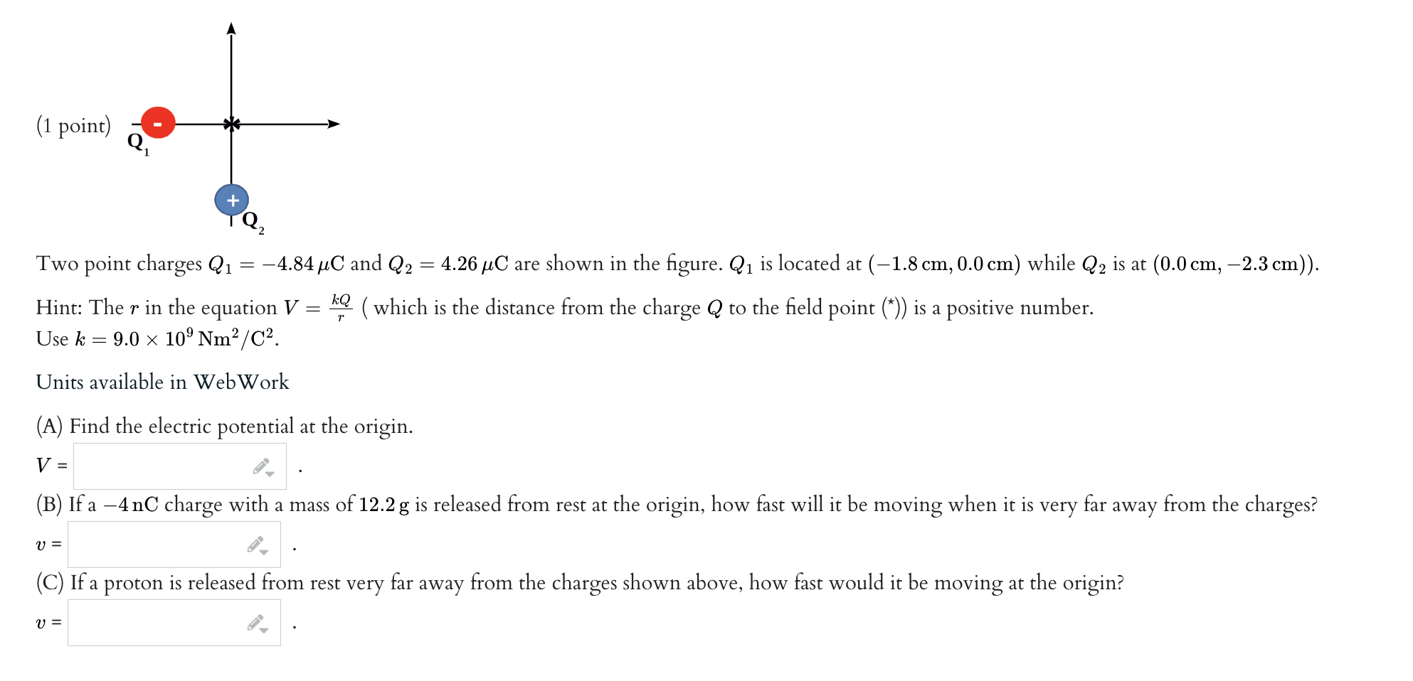 Solved Two Point Charges Q1−484μc And Q2426μc Are Shown 4450