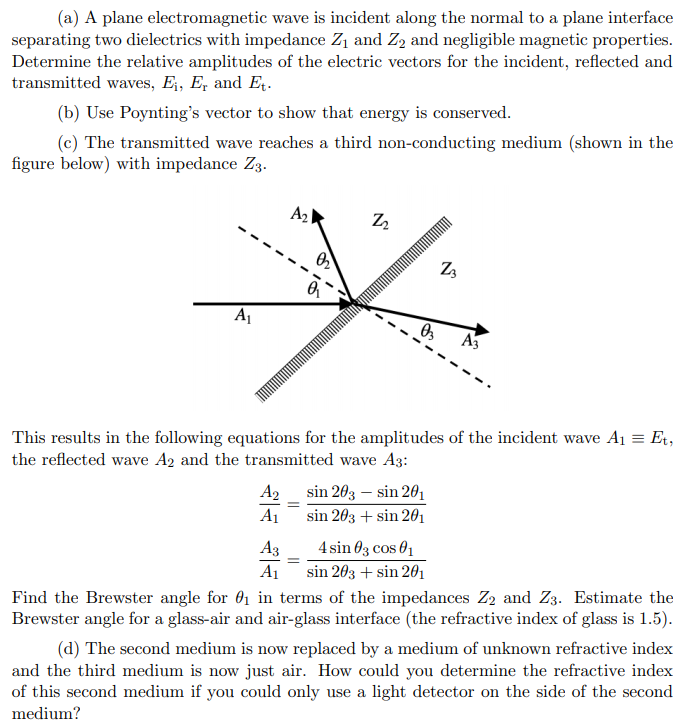 Solved (a) A plane electromagnetic wave is incident along | Chegg.com