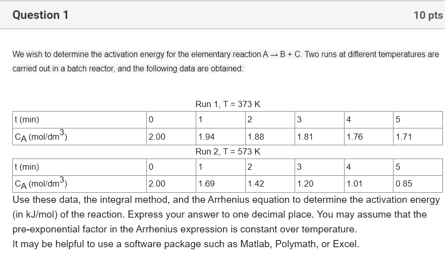 Solved We wish to determine the activation energy for the | Chegg.com