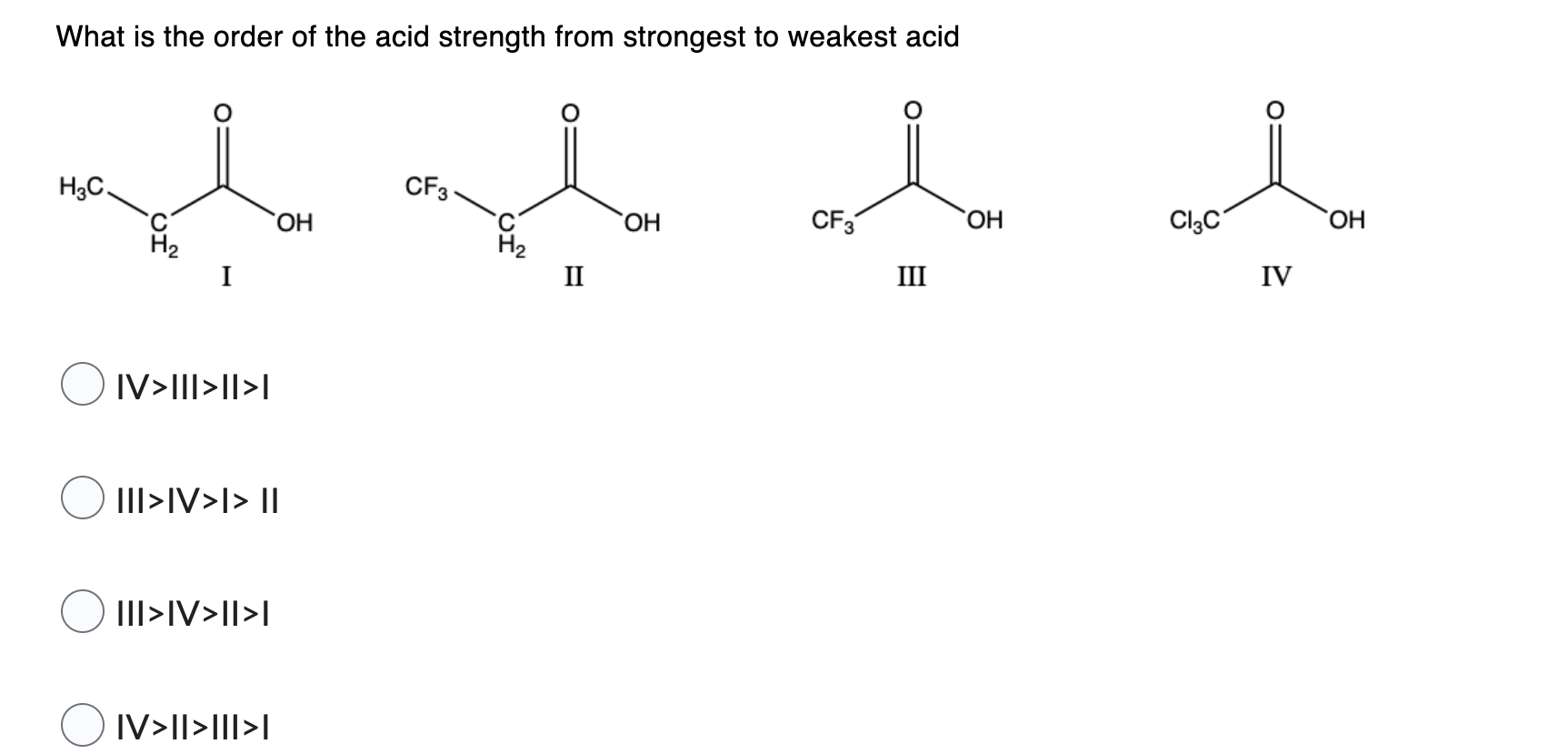 Solved What is the order of the acid strength from strongest | Chegg.com