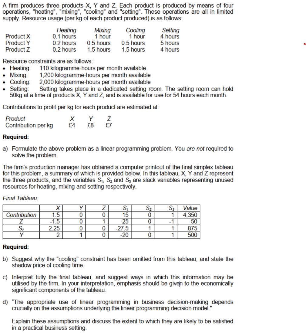 Solved A Firm Produces Three Products X,Y And Z. Each | Chegg.com