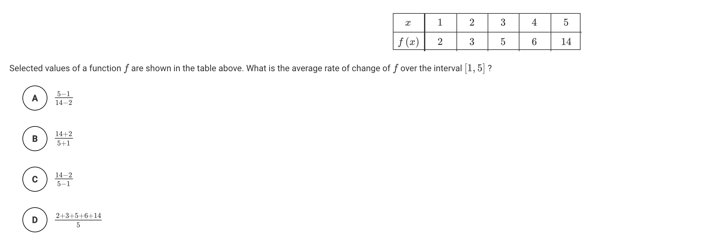 C 1 2 3 4 5 F X 2 3 5 6 14 Selected Values Of A Cheggcom