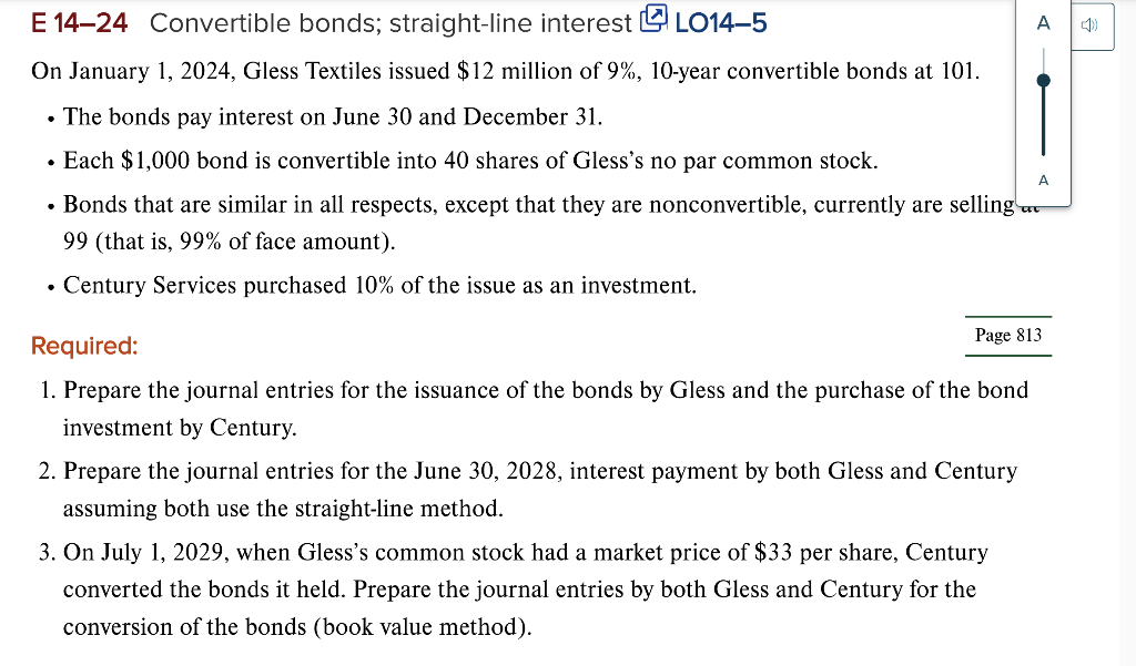 Solved E 14 24 Convertible Bonds Straight Line Interest On Chegg Com   PhpQHvBnT