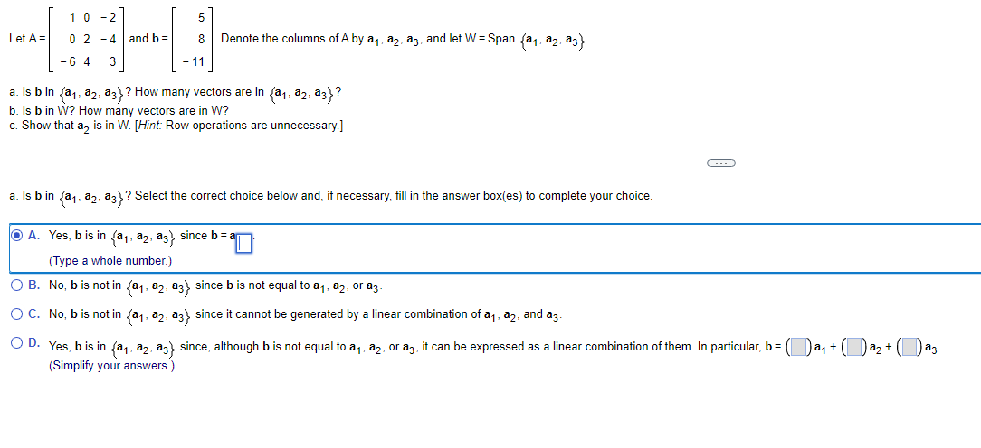 Solved Let A=⎣⎡10−6024−2−43⎦⎤ and b=⎣⎡58−11⎦⎤. Denote the | Chegg.com