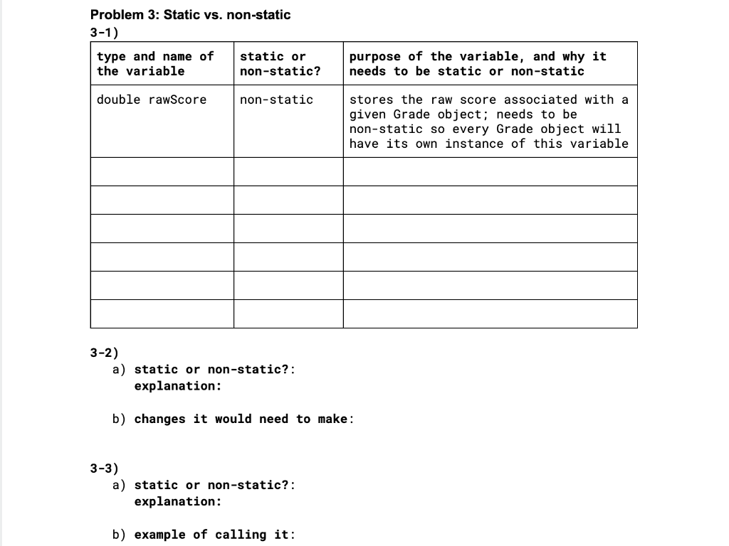 Solved Problem 3: Static vs. non-static 14 points total; | Chegg.com