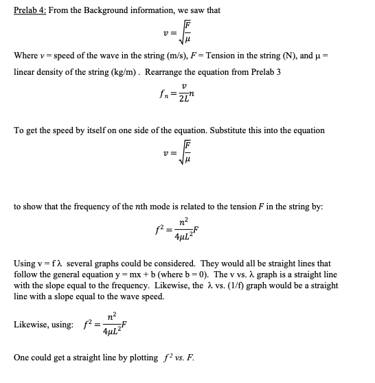 Solved Prelab 4: From The Background Information, We Saw 