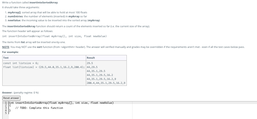 Solved Write a function called insertinto SortedArray It | Chegg.com