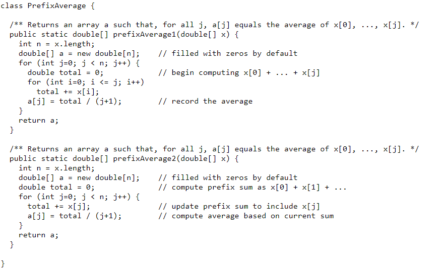 Solved Consider the algorithms (methods) – prefixAverage1 | Chegg.com