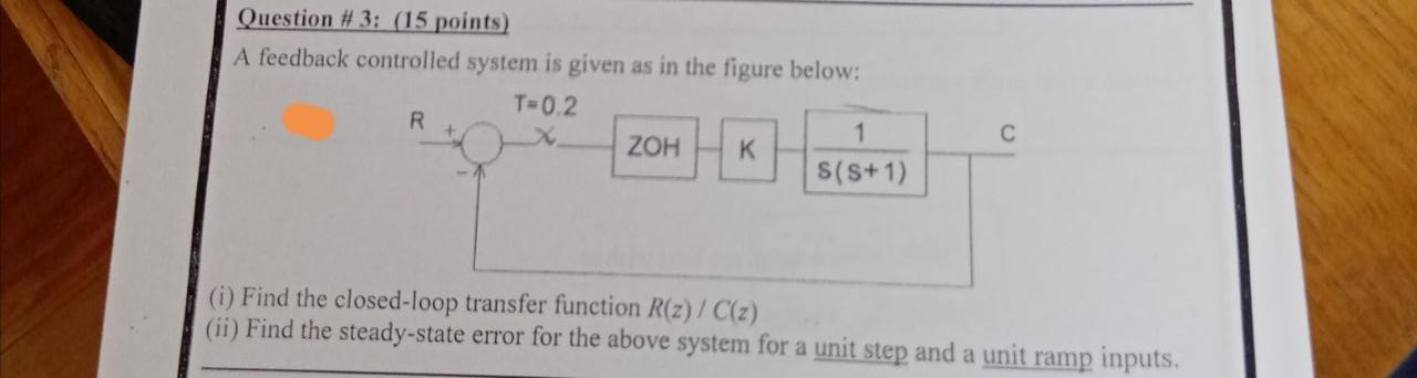 Solved Question # 3: (15 Points) A Feedback Controlled | Chegg.com