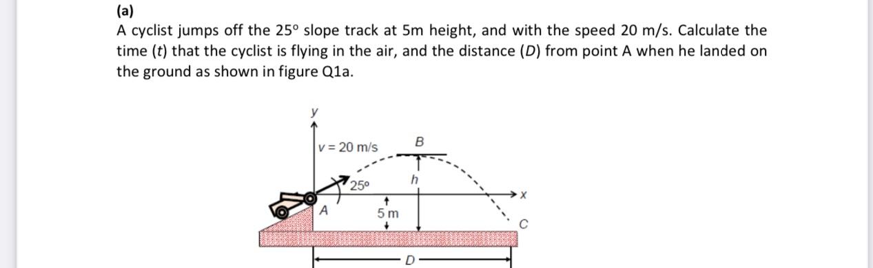 Solved A cyclist jumps off the 25o slope track at 5m height, | Chegg.com