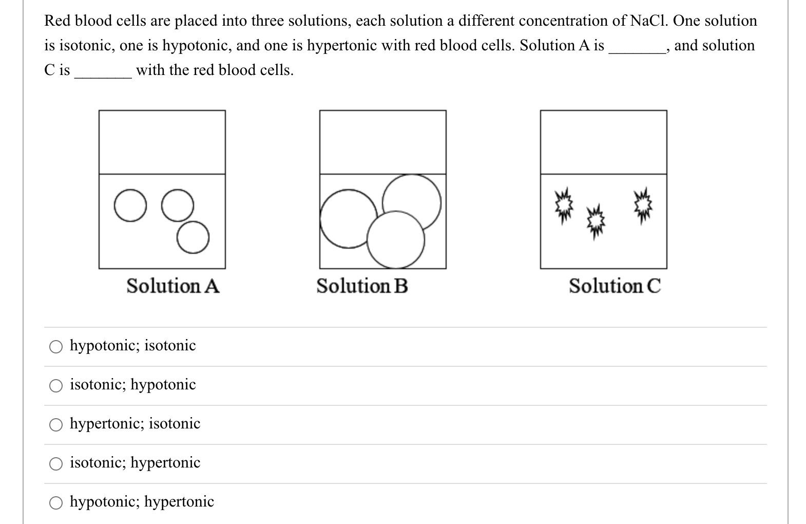 Solved Red blood cells are placed into three solutions, each | Chegg.com