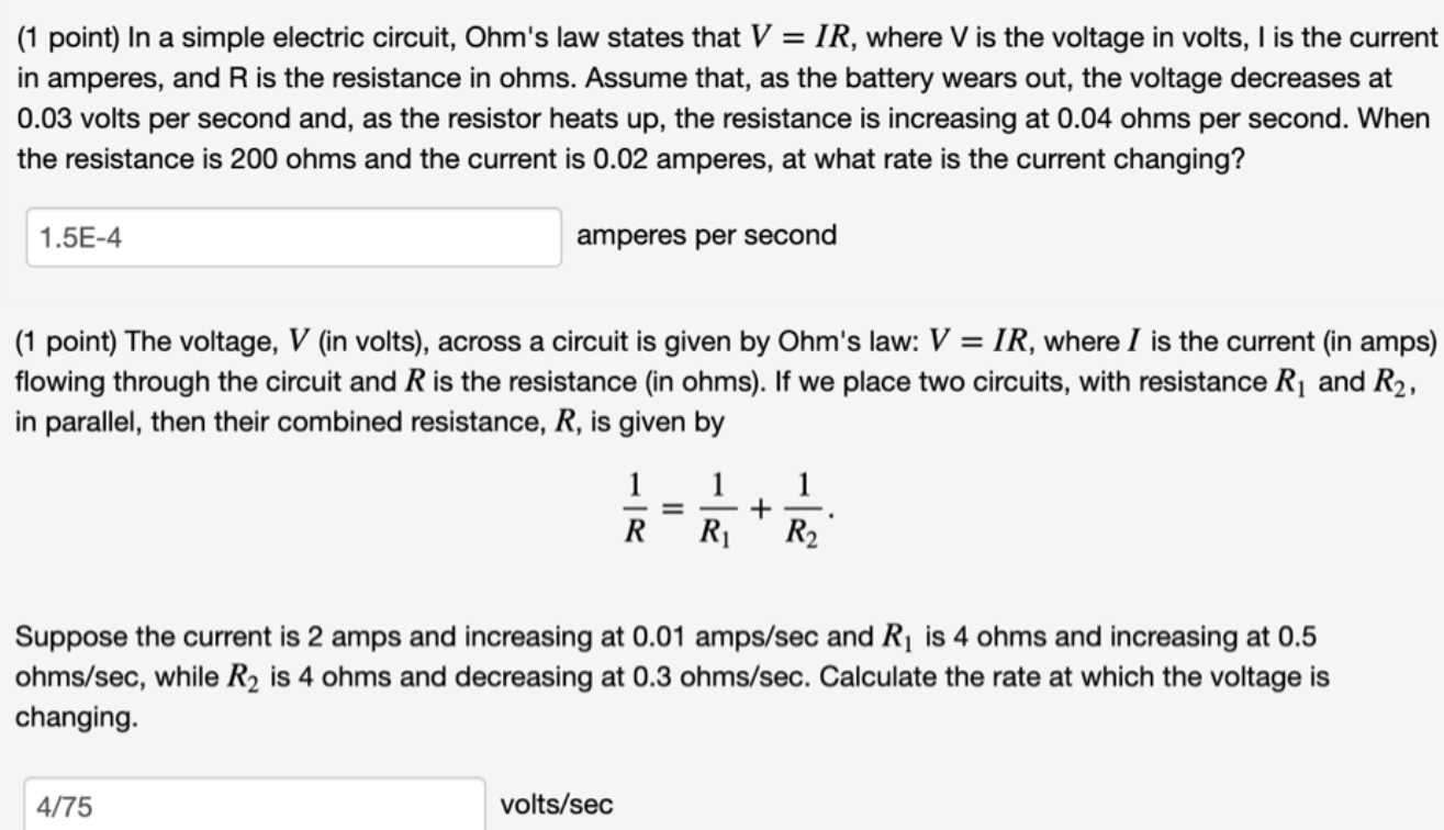 Solved (1 point) In a simple electric circuit, Ohm's law