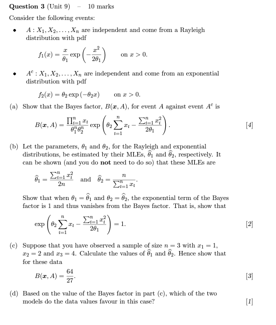 exp P( ) Question 3 (Unit 9) - 10 marks Consider the | Chegg.com