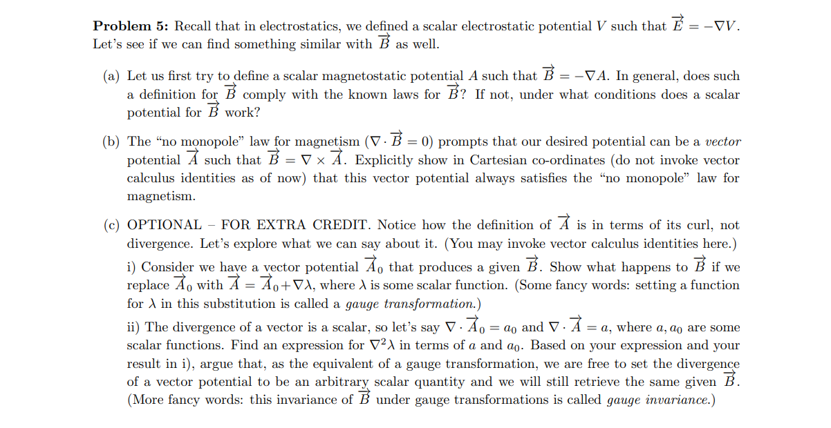 Solved Problem 5 Recall That In Electrostatics We Defin Chegg Com