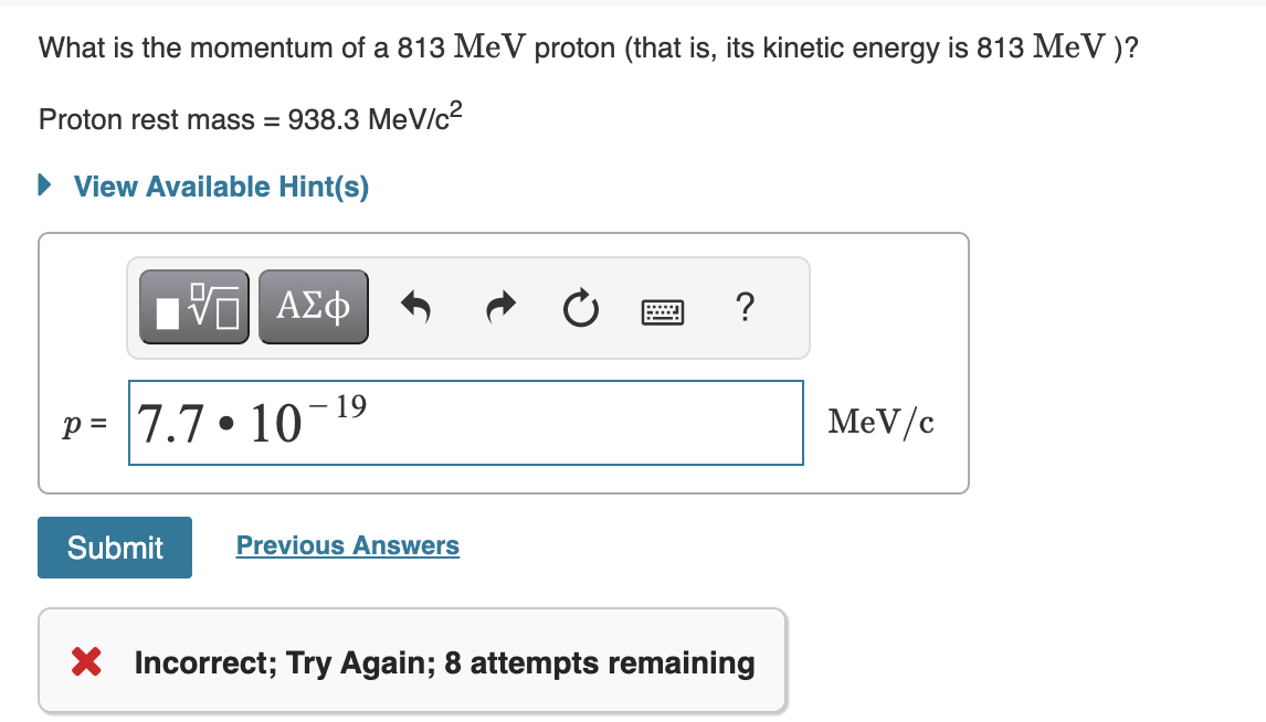 rest mass energy of proton in mev