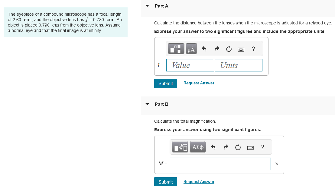 Solved The eyepiece of a compound microscope has a focal
