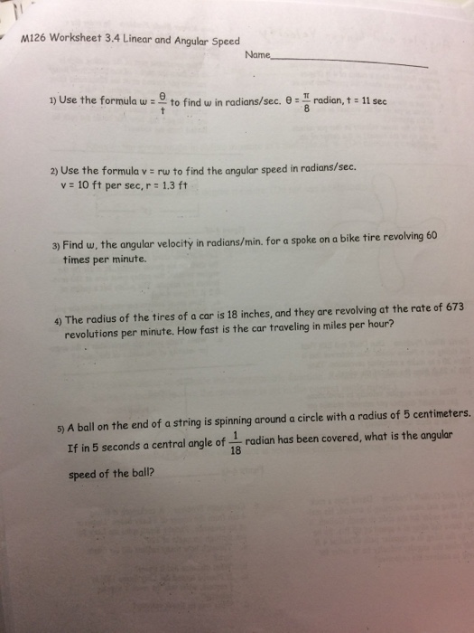 Angular And Linear Velocity Worksheet
