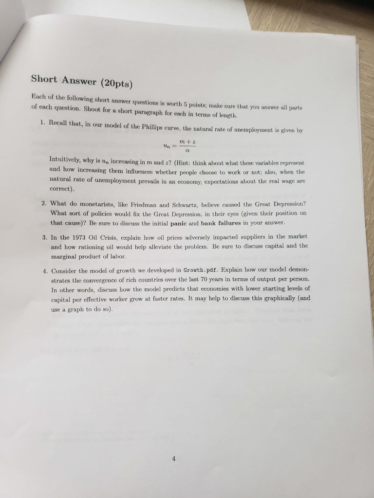 Short Answer (20pts) Each of the following short | Chegg.com