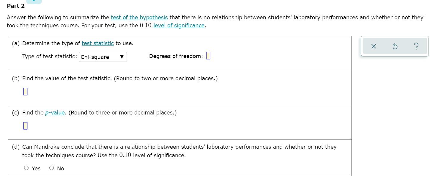 Solved Part 1 Fill in the missing values in the | Chegg.com