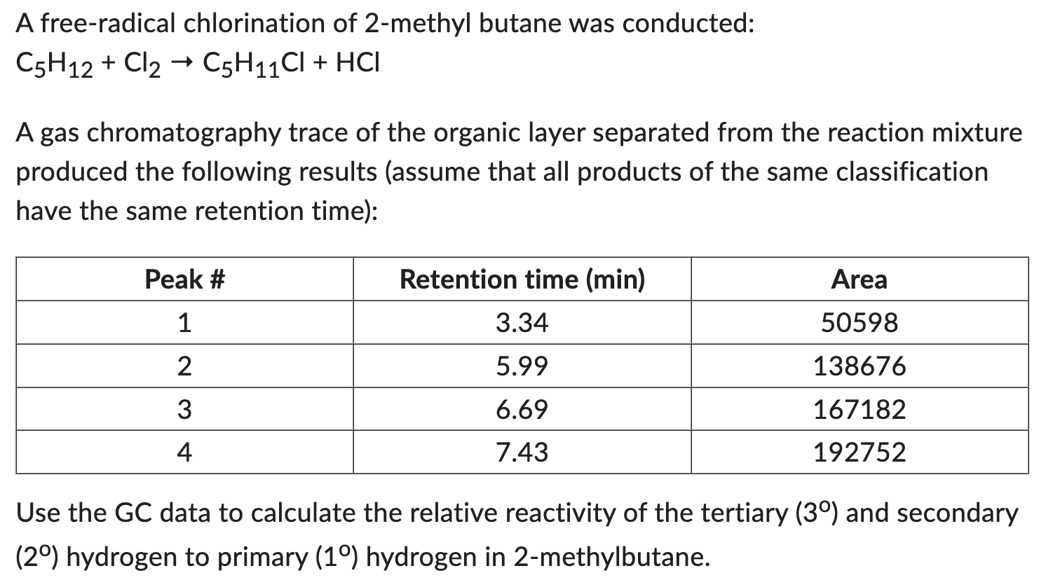 Solved A free-radical chlorination of 2-methyl butane was | Chegg.com