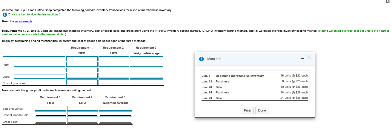 Solved O Assume That Cup O Joe Coffee Shop Completed The Chegg Com