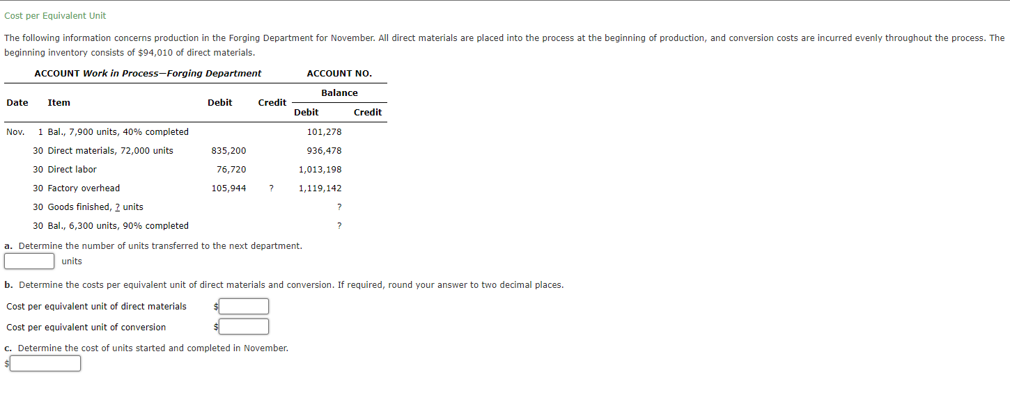 Solved Cost per Equivalent Unit November. All direct | Chegg.com