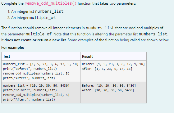 Solved Complete the remove_odd_multiples() function that | Chegg.com
