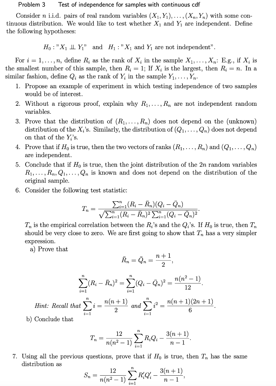 Problem 3 Test of independence for samples with | Chegg.com