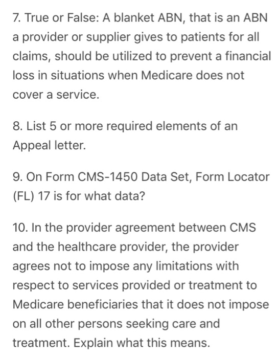 Solved 7. True or False A blanket ABN, that is an ABIN a