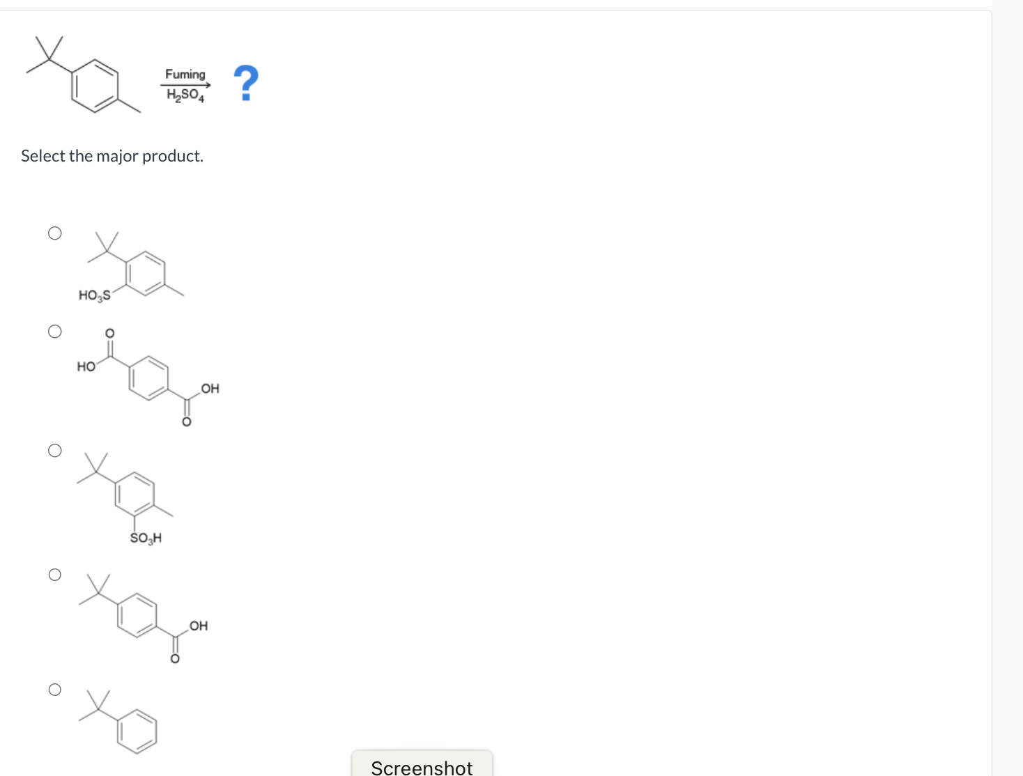 Solved H2SO4 Fuming Select the major product.H2SO4 HNO3 | Chegg.com