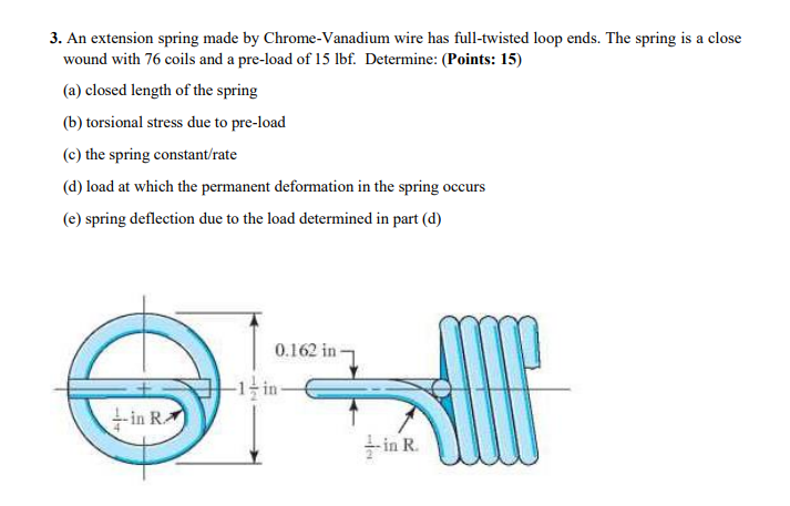 Solved 3. An extension spring made by Chrome-Vanadium wire | Chegg.com