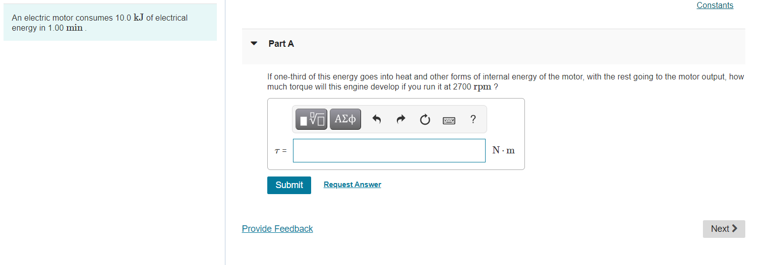Solved Constants An electric motor consumes 10.0 kJ of