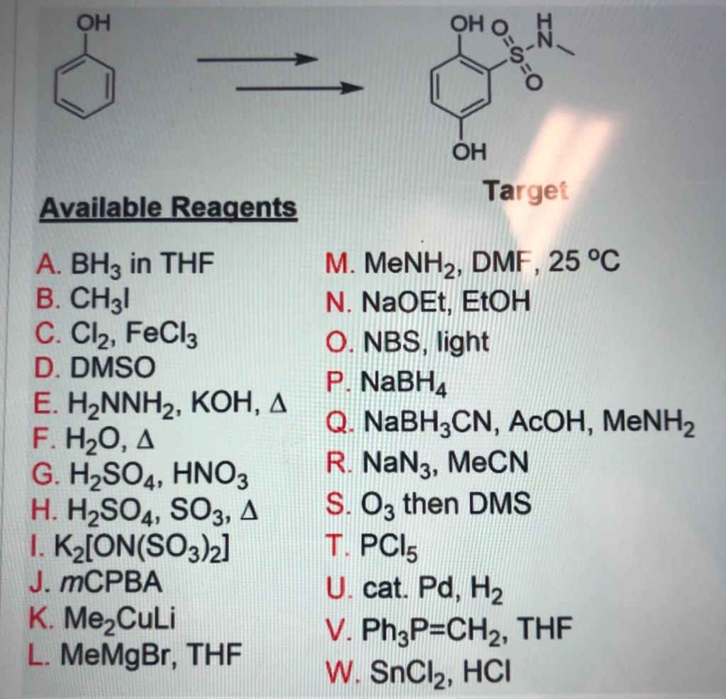 Solved Oh X 0 Oh Target Available Reagents A Bhz In The Chegg Com