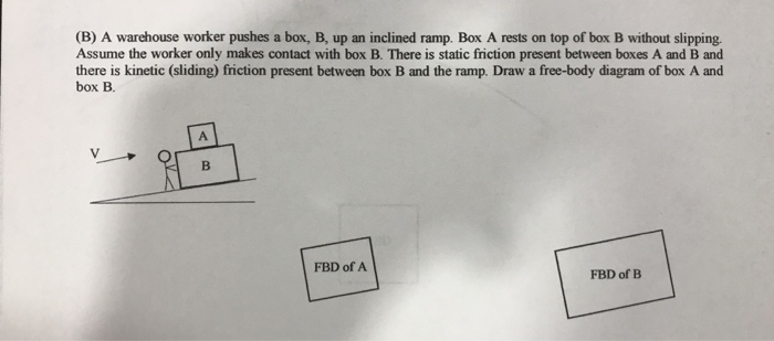 Solved A warehouse worker pushes a box, B, up an inclined | Chegg.com