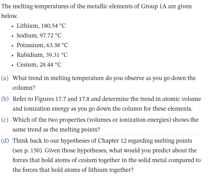 Solved The melting temperatures of the metallic elements of | Chegg.com
