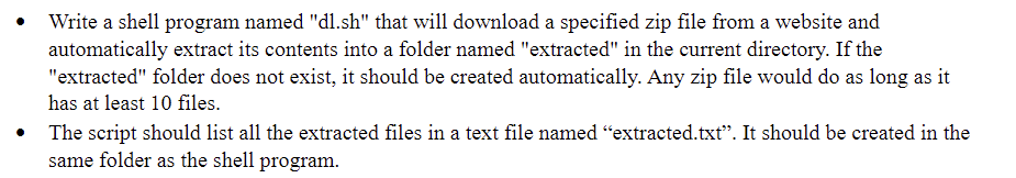 Solved - Write a shell program named "dl.sh" that will | Chegg.com