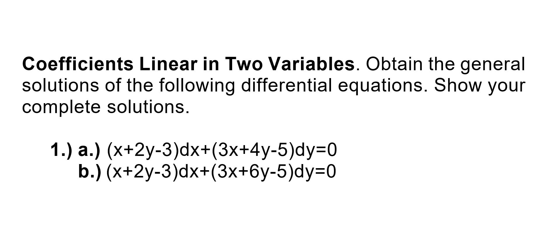Solved Coefficients Linear in Two Variables. Obtain the | Chegg.com