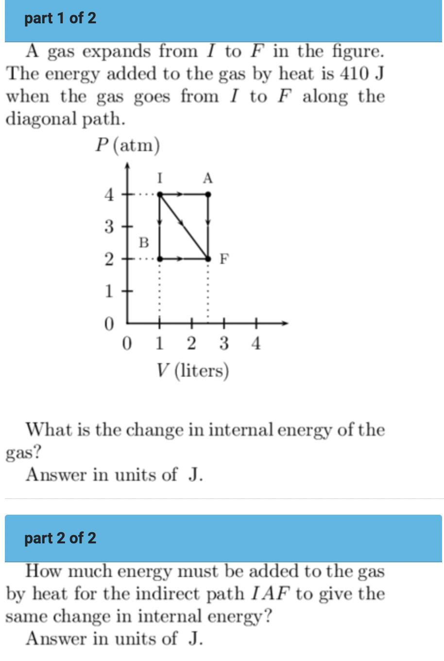 Solved A gas expands from I to F in the figure. The energy | Chegg.com